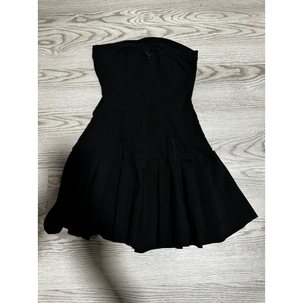 Y2K XS Fashion Black Strapless Drop Waist Pleated Mini Dress Style 5703 Small - Picture 3 of 3